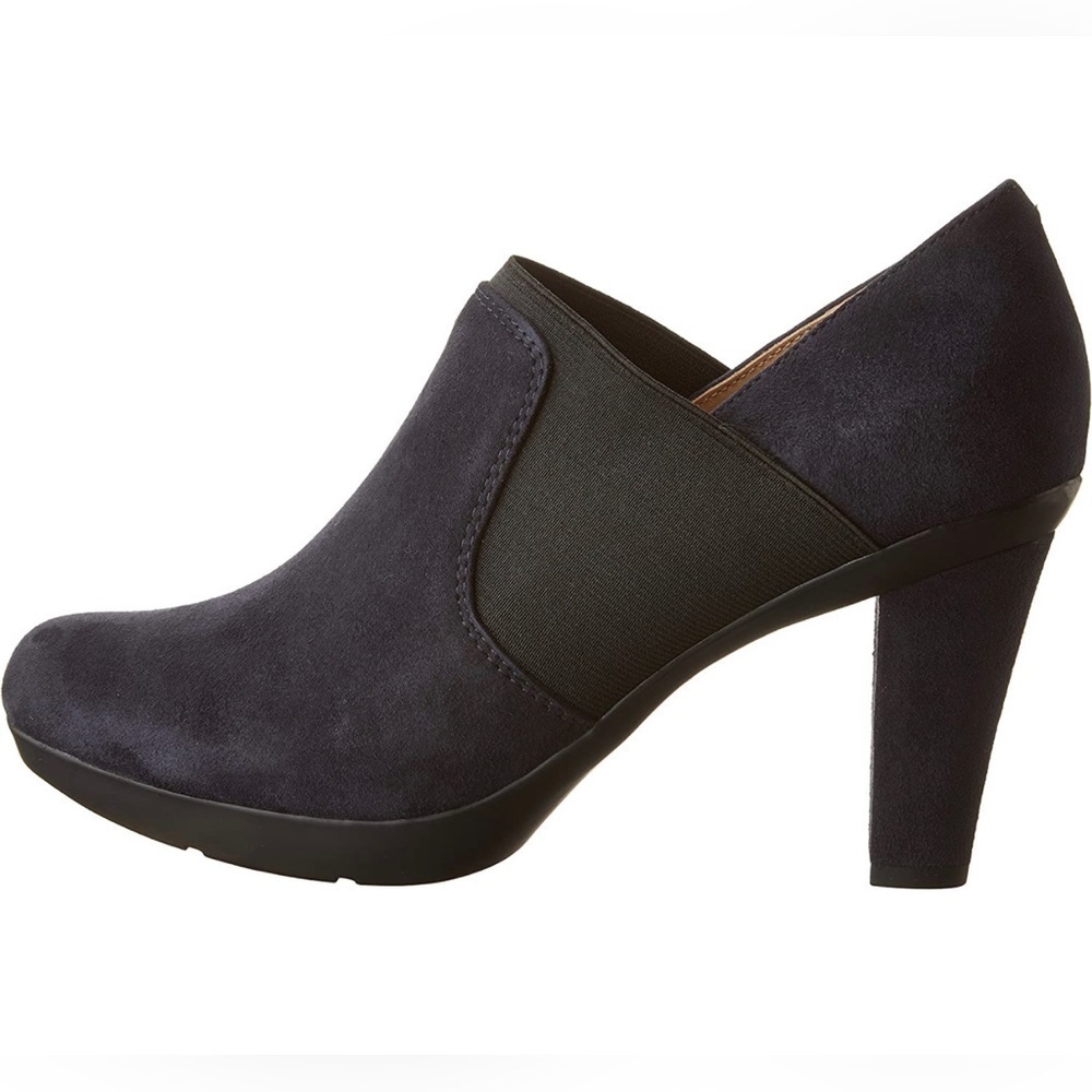 NEW Geox D Inspiration B Heeled Ankle Boots Shoeties in Navy Blue Suede Leather